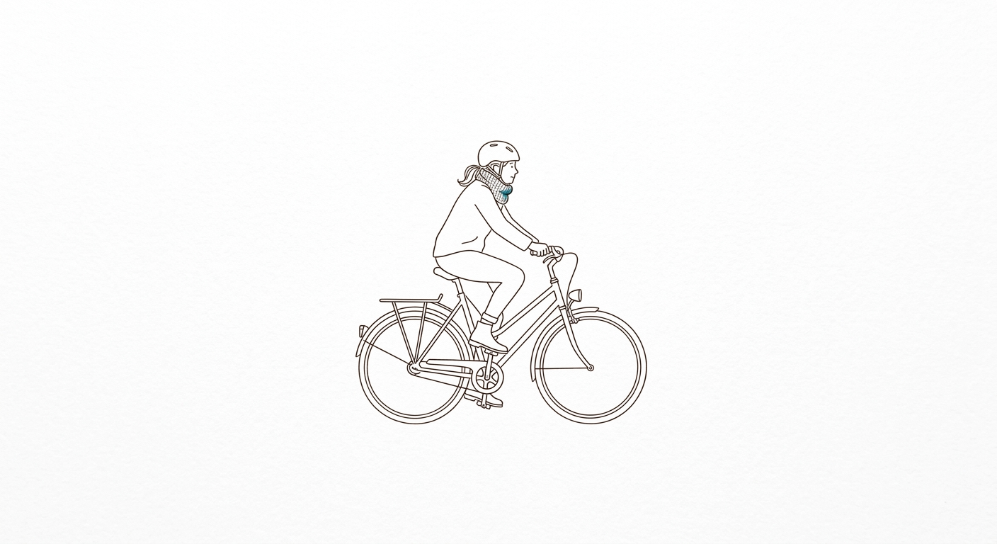 Dessin au trait d’une cycliste portant un col bleu mer